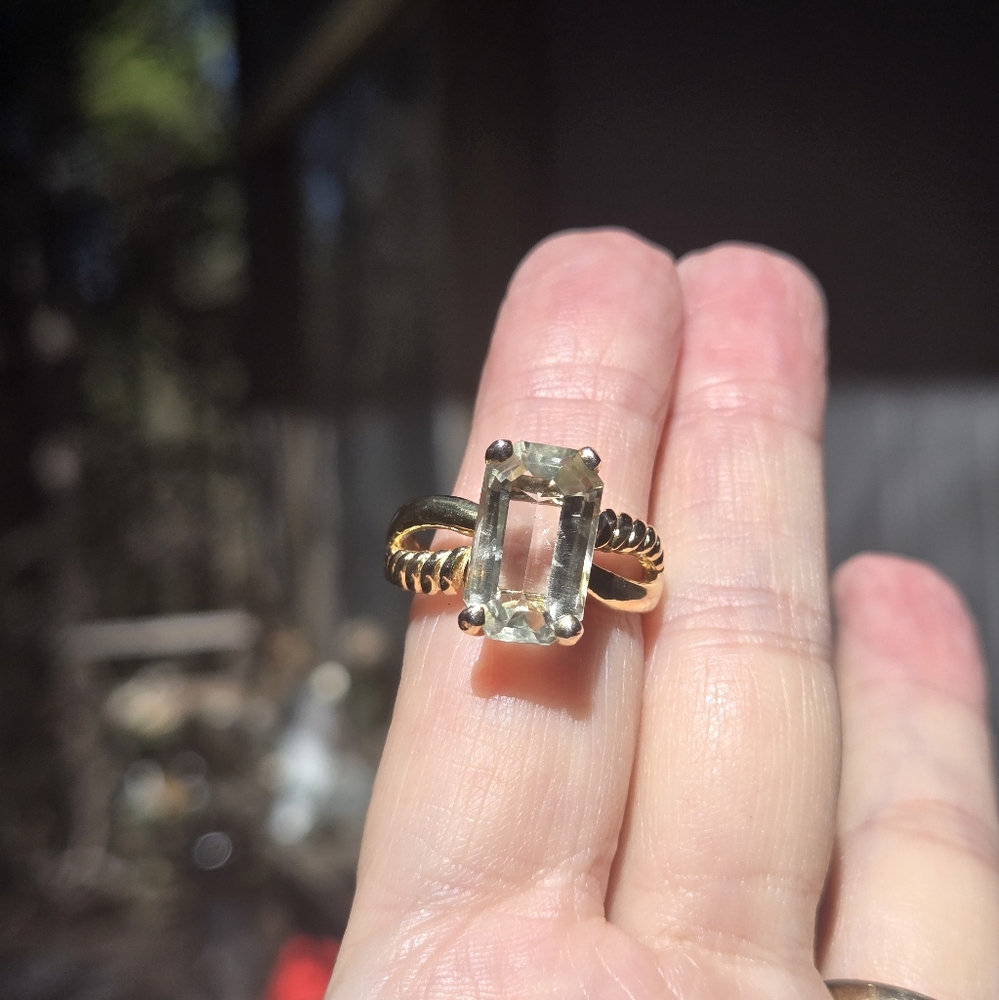 Green Amethyst 8k emerald cut sterling & gold ring sz9 - Picture 4 of 11
